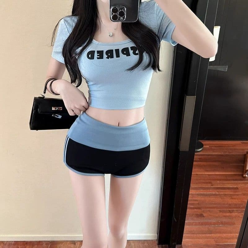 아메리칸 핫걸 바람 섹시함 순수한 욕망 기초 섹션 레트로 캐주얼 배색 반바지 편안함 다용도 슬림해 보이는 캐주얼 핫 바지 이미지 3