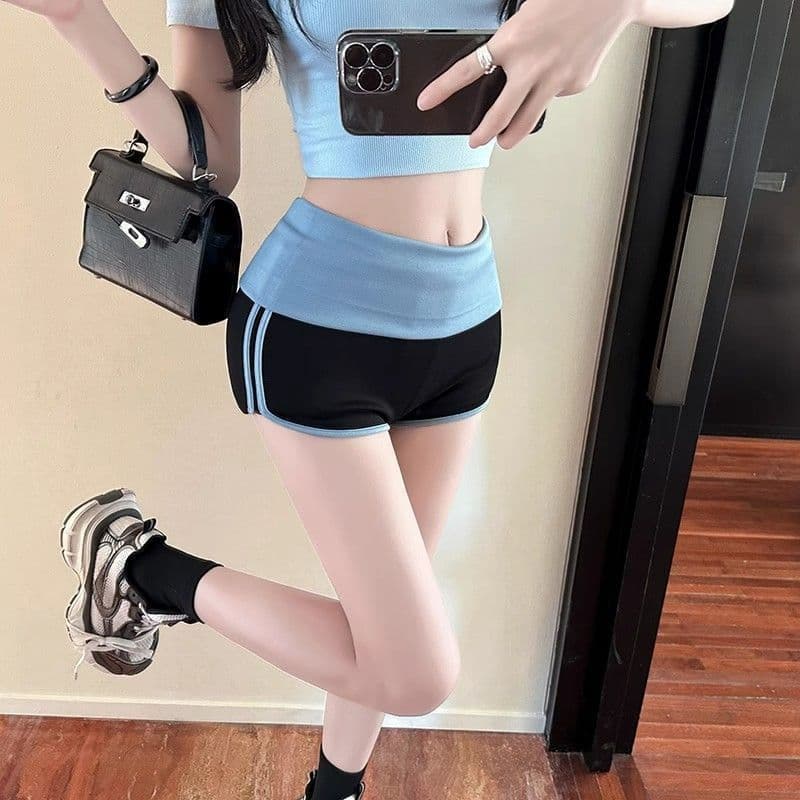 아메리칸 핫걸 바람 섹시함 순수한 욕망 기초 섹션 레트로 캐주얼 배색 반바지 편안함 다용도 슬림해 보이는 캐주얼 핫 바지 상세 이미지 4