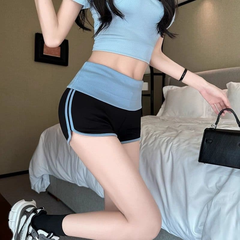 아메리칸 핫걸 바람 섹시함 순수한 욕망 기초 섹션 레트로 캐주얼 배색 반바지 편안함 다용도 슬림해 보이는 캐주얼 핫 바지 상세 이미지 9