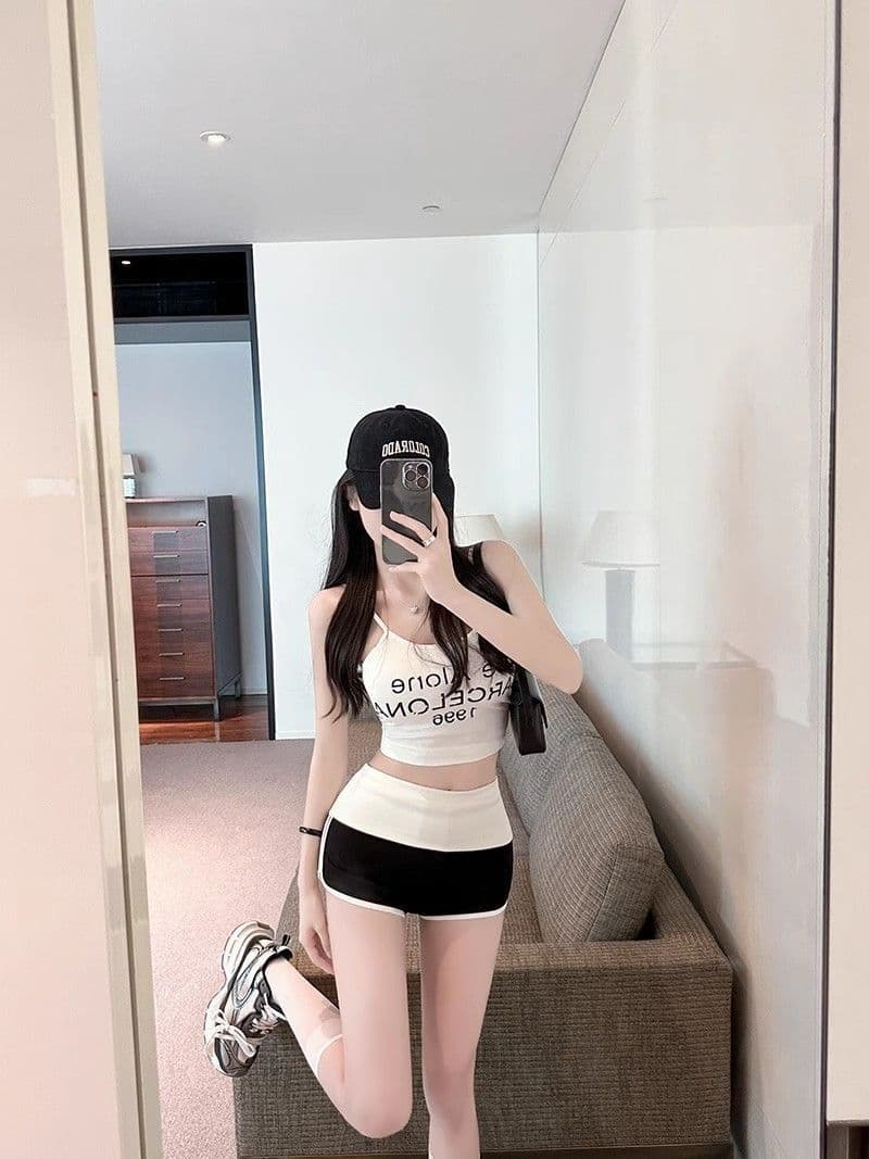 아메리칸 핫걸 바람 섹시함 순수한 욕망 기초 섹션 레트로 캐주얼 배색 반바지 편안함 다용도 슬림해 보이는 캐주얼 핫 바지 상세 이미지 32