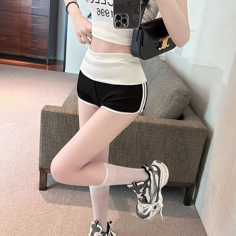 아메리칸 핫걸 바람 섹시함 순수한 욕망 기초 섹션 레트로 캐주얼 배색 반바지 편안함 다용도 슬림해 보이는 캐주얼 핫 바지 상세 이미지 49