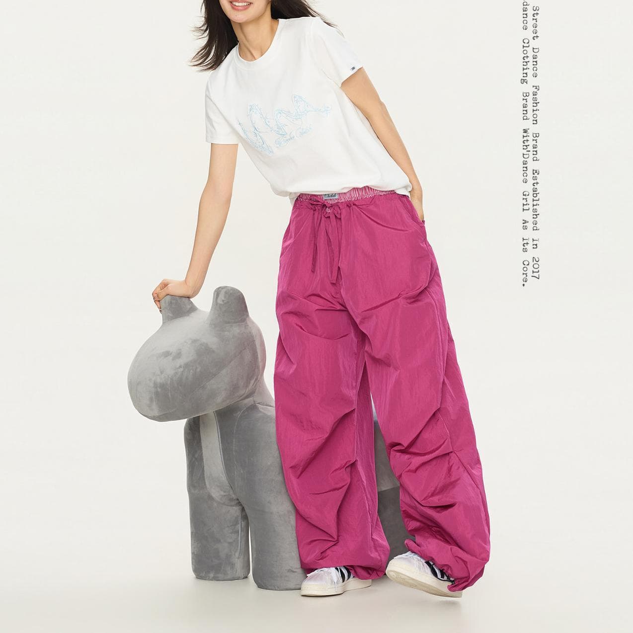 스트리트 댄스 조수 브랜드 높음 거리 레트로 패치워크 더블 허리 머리 긴 바지 천년기 핫걸 주름 루즈핏 낙하산 병 바지 여성 캐주얼 바지 이미지 4