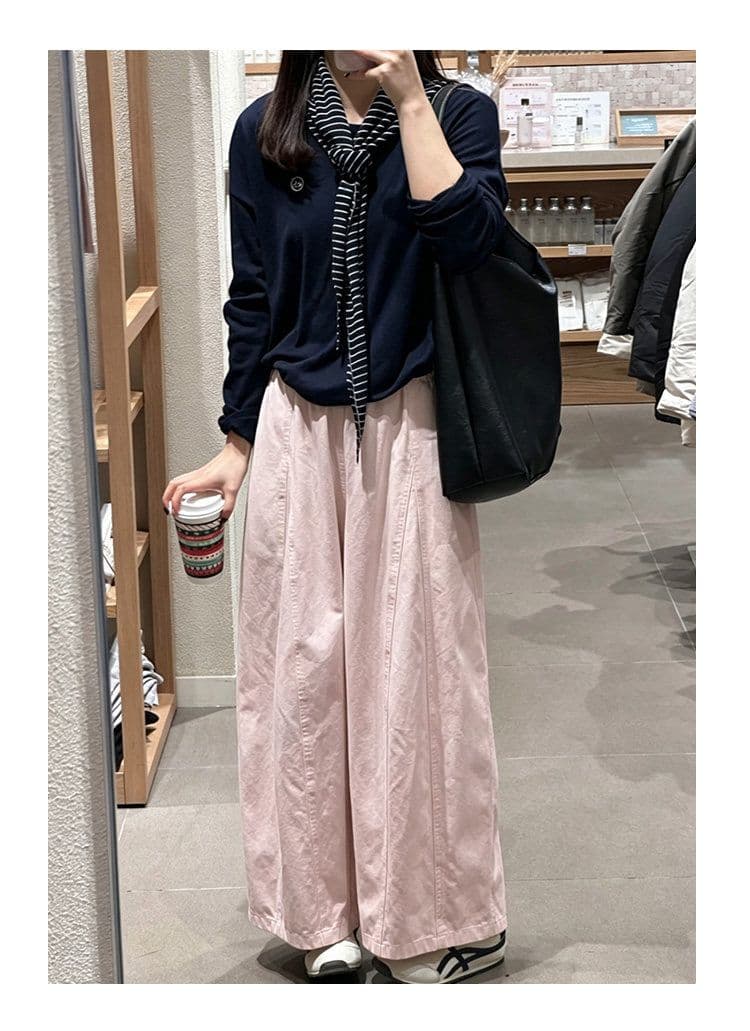 일본식 핑크색 와이드 레깅스 바지 여름 얇은 2026 새로운 하이웨이스트 루즈핏 슬림해 보이는 작은 키 캐주얼 모통이 칼 바지 상세 이미지 8