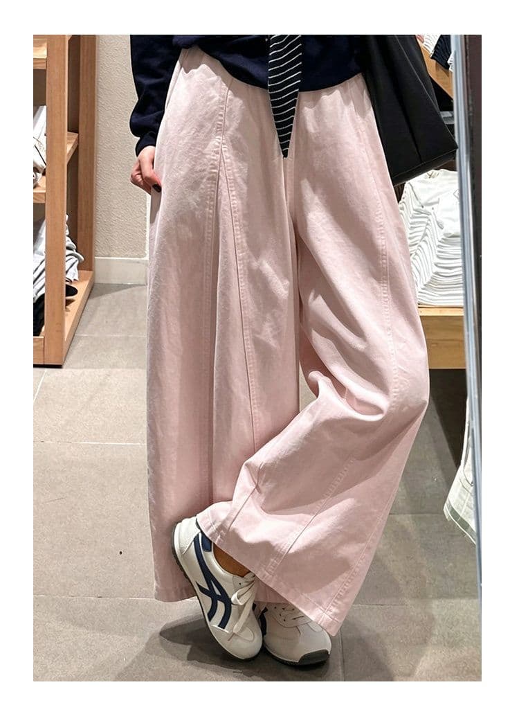 일본식 핑크색 와이드 레깅스 바지 여름 얇은 2026 새로운 하이웨이스트 루즈핏 슬림해 보이는 작은 키 캐주얼 모통이 칼 바지 상세 이미지 9