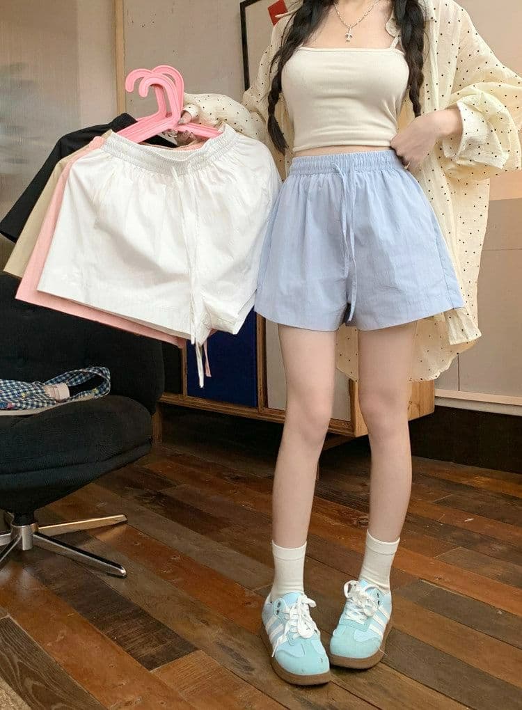 뉴 포트 면 루즈핏 화이트 하이웨이스트 캐주얼 바지 운동 바지 가정 반바지 여성 여름 연령 감소 바지 와이드 레그 팬츠 상세 이미지 4