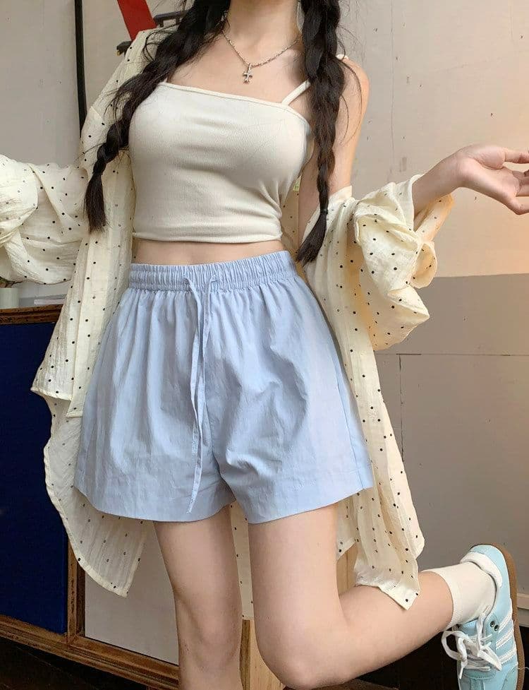 뉴 포트 면 루즈핏 화이트 하이웨이스트 캐주얼 바지 운동 바지 가정 반바지 여성 여름 연령 감소 바지 와이드 레그 팬츠 상세 이미지 8