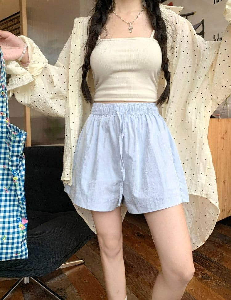 뉴 포트 면 루즈핏 화이트 하이웨이스트 캐주얼 바지 운동 바지 가정 반바지 여성 여름 연령 감소 바지 와이드 레그 팬츠 상세 이미지 10