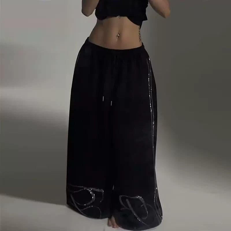 아메리칸 레트로 느긋한 바람 핫픽스 와이드 레깅스 바지 펌프 로프 도루 센스 재즈 댄스 바지 루즈핏 캐주얼 바지 운동 웨이 바지 상세 이미지 2