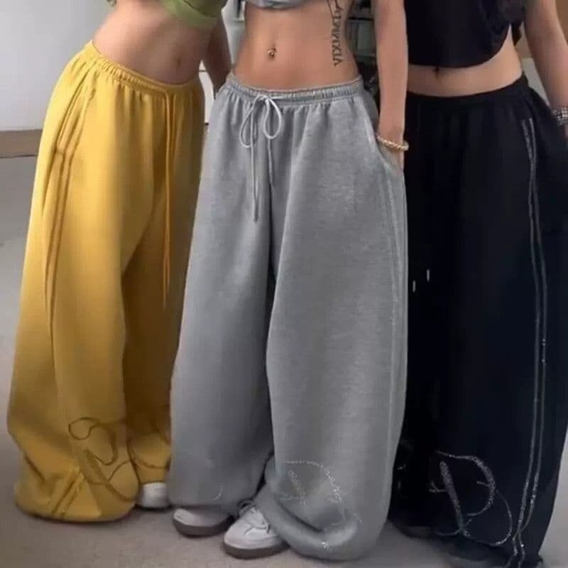 아메리칸 레트로 느긋한 바람 핫픽스 와이드 레깅스 바지 펌프 로프 도루 센스 재즈 댄스 바지 루즈핏 캐주얼 바지 운동 웨이 바지 상세 이미지 6