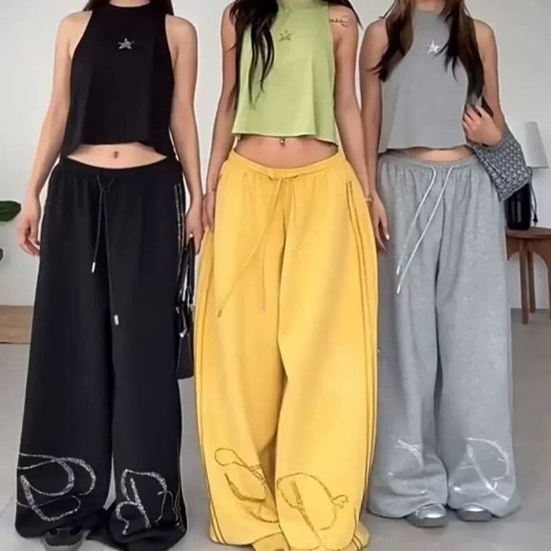 아메리칸 레트로 느긋한 바람 핫픽스 와이드 레깅스 바지 펌프 로프 도루 센스 재즈 댄스 바지 루즈핏 캐주얼 바지 운동 웨이 바지 상세 이미지 12
