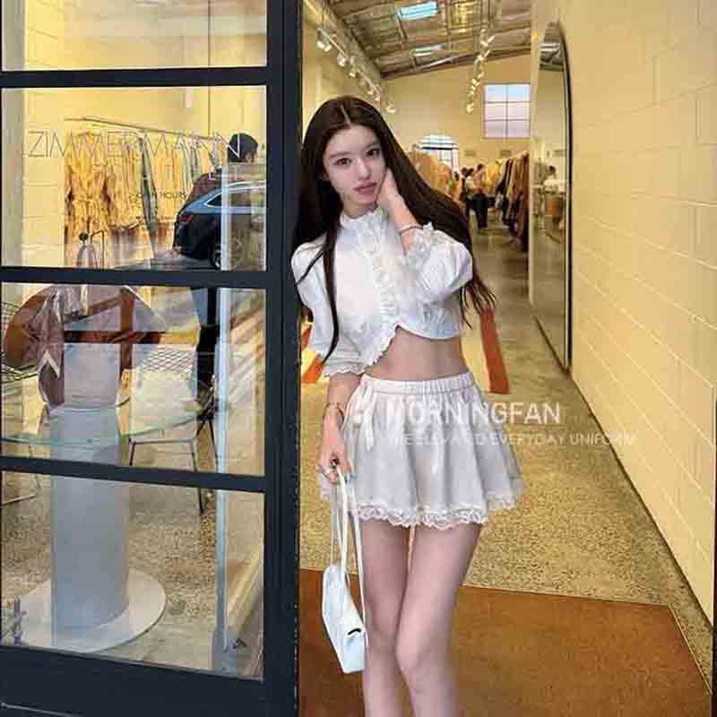원본 새틴 펄럭 이는 바지 장난기 넘치는 슬림해 보이는 4 가지 색상 새틴 레이스 반바지 무료 가벼움 그레이트 착용 상세 이미지 1