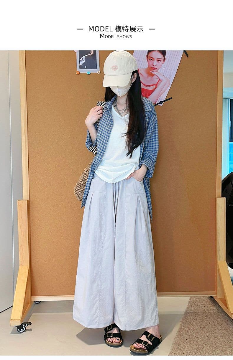 느긋한 바람 허리밴드 펌프 로프 9 포인트 캐주얼 바지 2026 여름 새로운 루즈핏 패션 다용도 보라색 와이드 레그 팬츠 상세 이미지 10