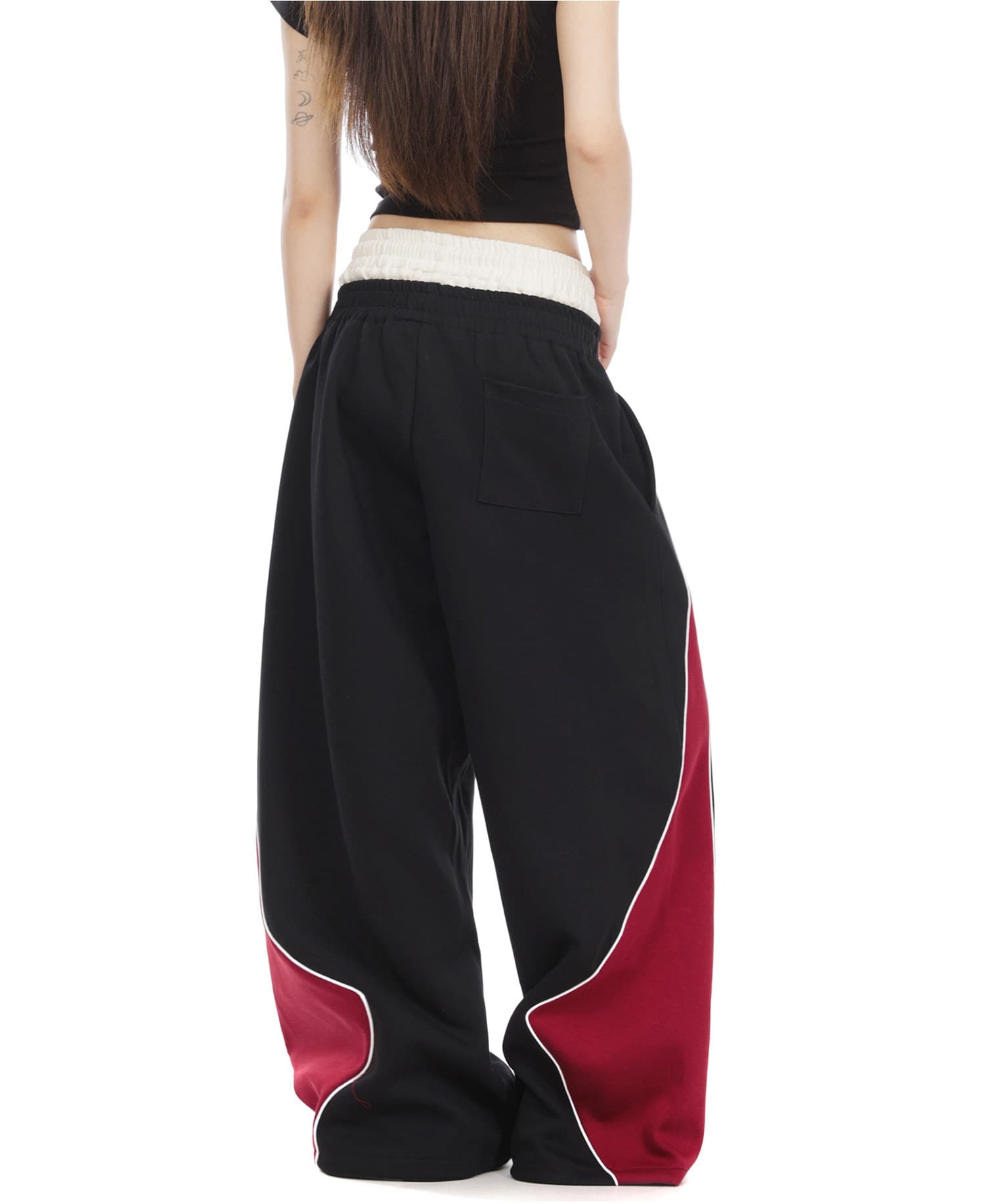 아메리칸 더블 머리 허리 휘장 자수 디자인 웨이 바지 루즈핏 넓은 다리 도루 센스 캐주얼 긴 바지 여성 상세 이미지 3