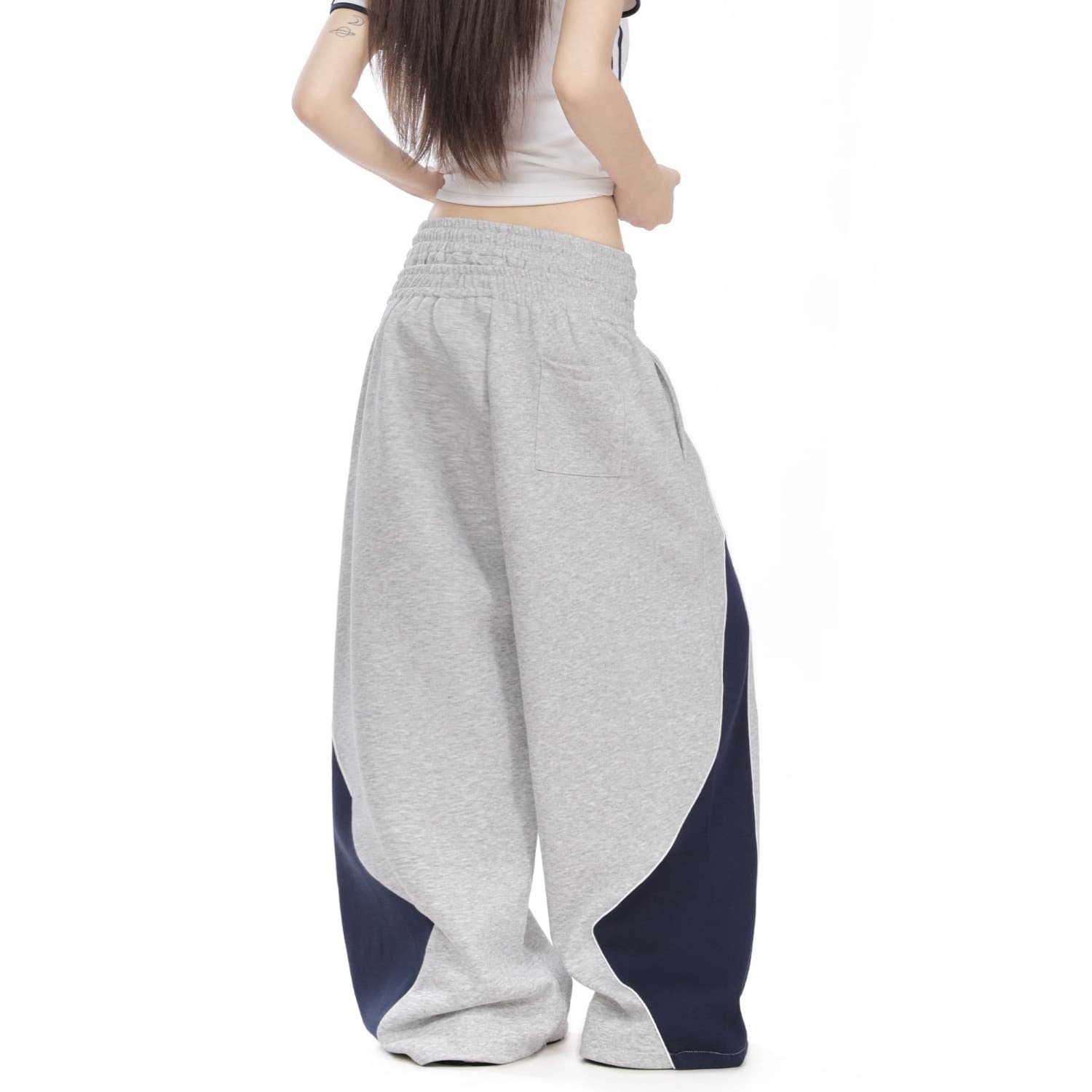 아메리칸 더블 머리 허리 휘장 자수 디자인 웨이 바지 루즈핏 넓은 다리 도루 센스 캐주얼 긴 바지 여성 상세 이미지 5