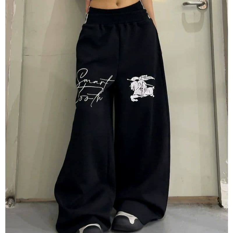프린트 스트라이프 더블 허리 머리 baggy 웨이 바지 남녀 여름 아메리칸 운동 바람 루즈핏 스트레이트 캐주얼 바지 트렌디 이미지 2