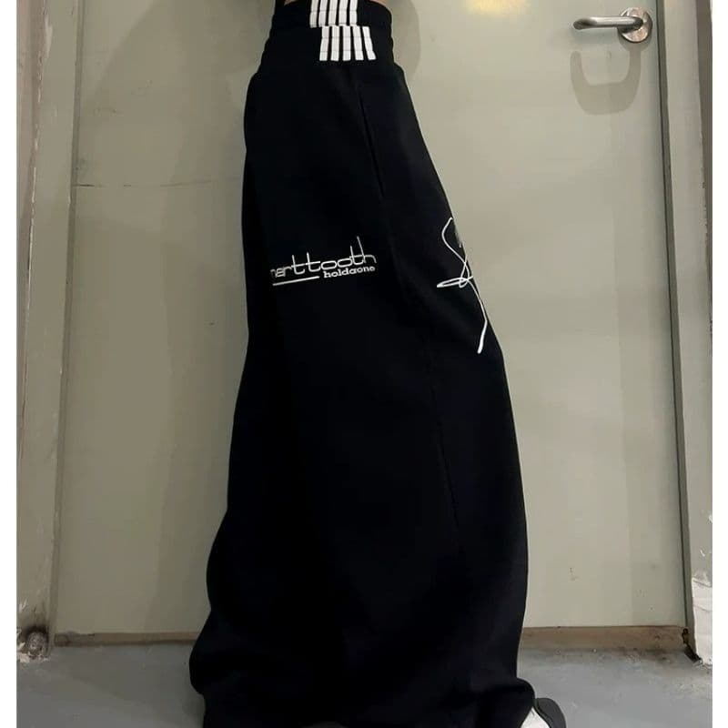 프린트 스트라이프 더블 허리 머리 baggy 웨이 바지 남녀 여름 아메리칸 운동 바람 루즈핏 스트레이트 캐주얼 바지 트렌디 이미지 3