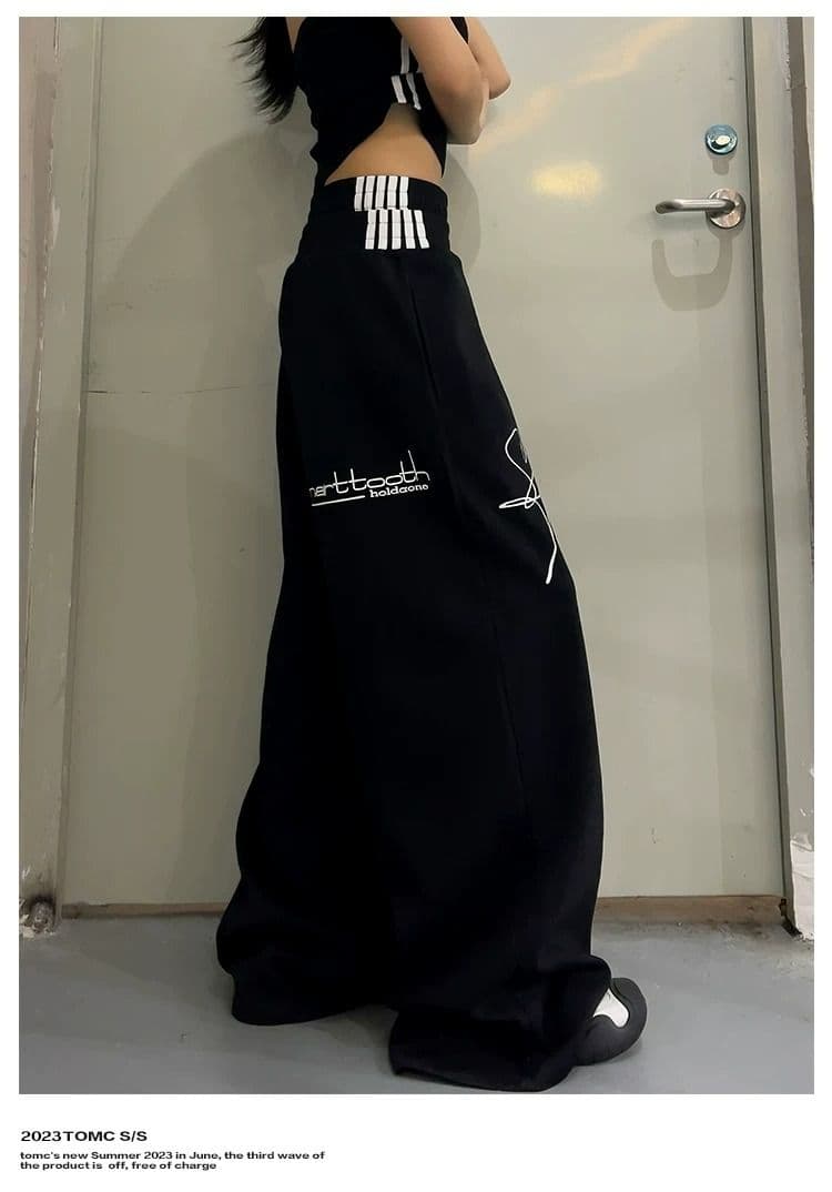프린트 스트라이프 더블 허리 머리 baggy 웨이 바지 남녀 여름 아메리칸 운동 바람 루즈핏 스트레이트 캐주얼 바지 트렌디 상세 이미지 4