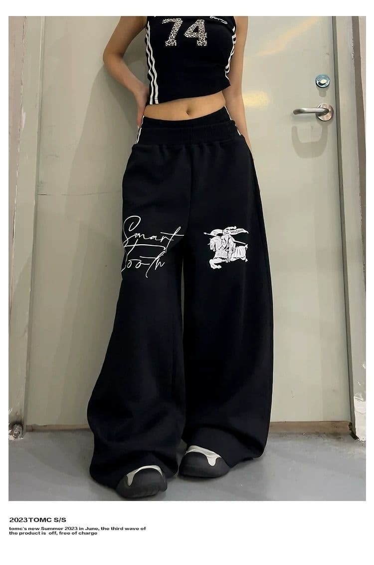 프린트 스트라이프 더블 허리 머리 baggy 웨이 바지 남녀 여름 아메리칸 운동 바람 루즈핏 스트레이트 캐주얼 바지 트렌디 상세 이미지 6