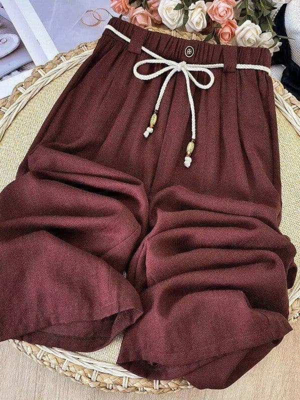 s-6xl 다용도 와이드 레깅스 바지 여름 섹션 하이웨이스트 편안함 슬림해 보이는 펌프 로프 허리밴드 스트레이트 캐주얼 굴곡 바지 상세 이미지 5
