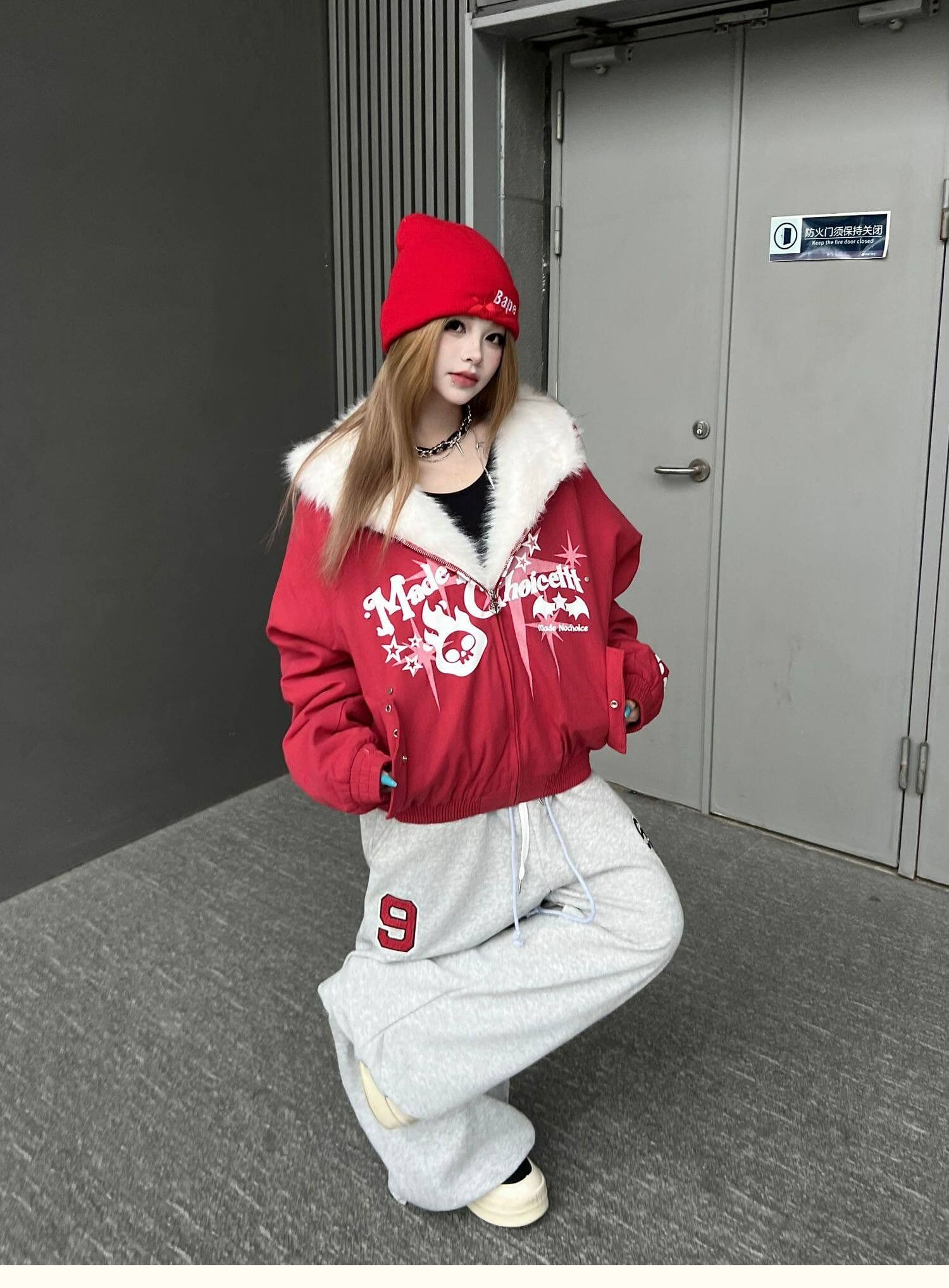 순면 더블 허리 머리 아메리칸 레트로 더블 허리 머리 패치워크 자수 알파벳 모통이 칼 웨이 바지 남녀 루즈핏 와이드 레그 팬츠 상세 이미지 20