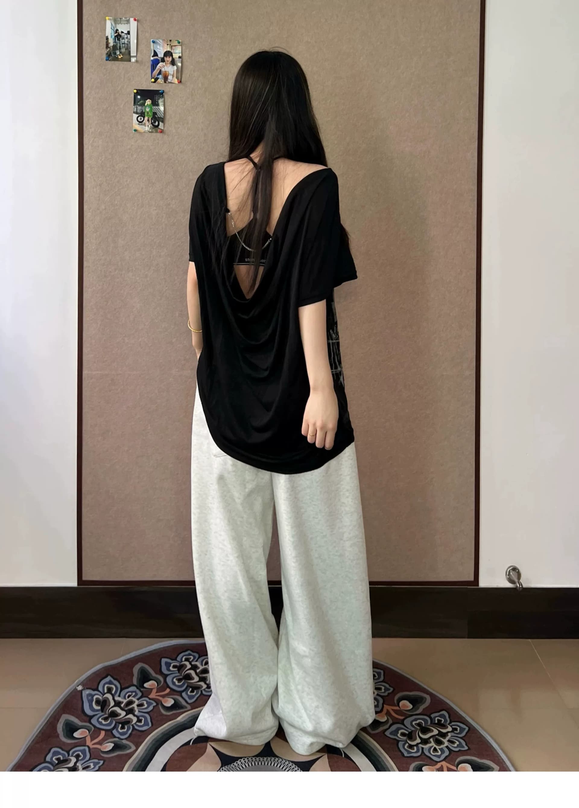 아메리칸 알파벳 별 프린트 넓은 다리 모통이 칼 웨이 바지 여성 루즈핏 캐주얼 다용도 스트레이트 바닥 청소 긴 바지 트렌드 상세 이미지 11