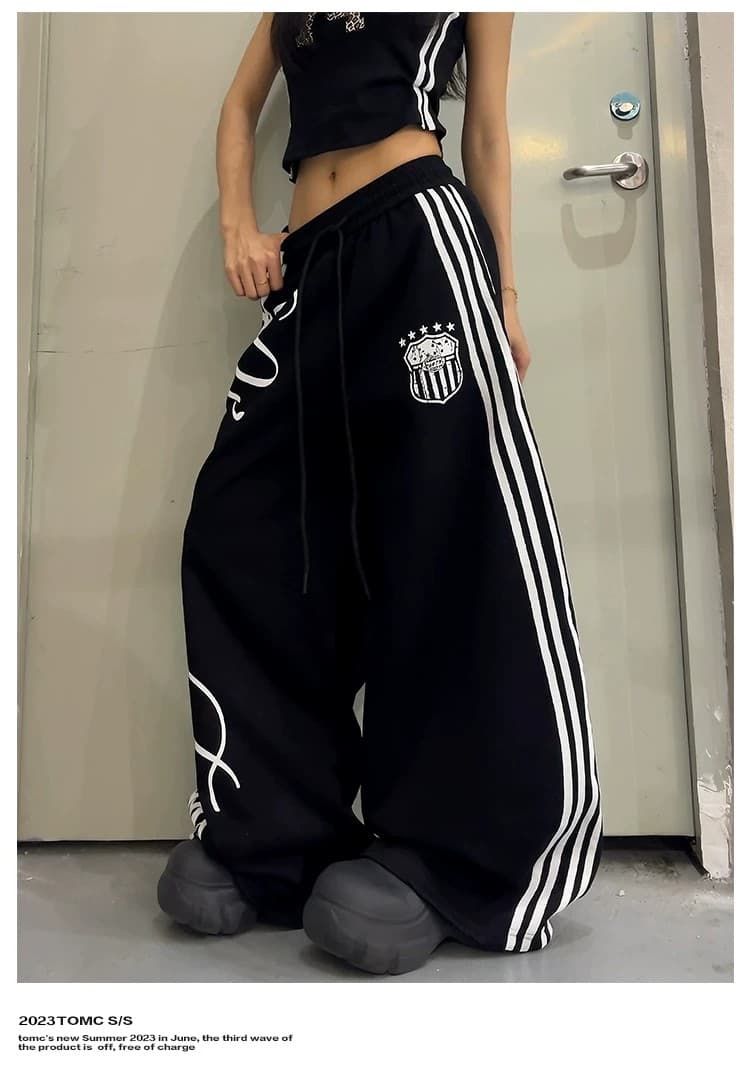 아메리칸 높음 거리 조수 브랜드 알파벳 프린트 와이드 레깅스 바지 루즈핏 다용도 도루 가을 센스 스트리트 댄스 재즈 댄스 바닥 청소 긴 바지 상세 이미지 3