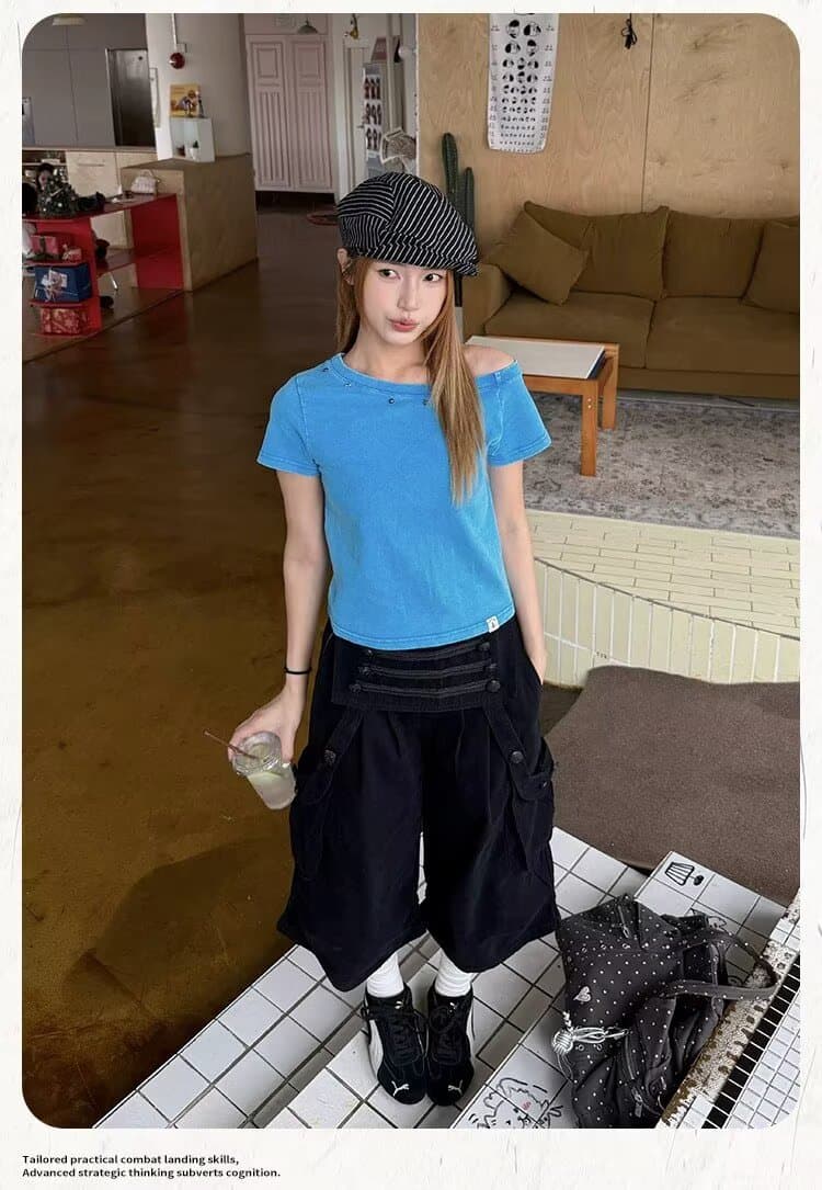 아메리칸 레트로 무거운 작업 기타 주머니 워크웨어 팬츠 여성 루즈핏 넓은 다리 캐주얼 디자인 센스 와이드 튜브 긴 바지 상세 이미지 8