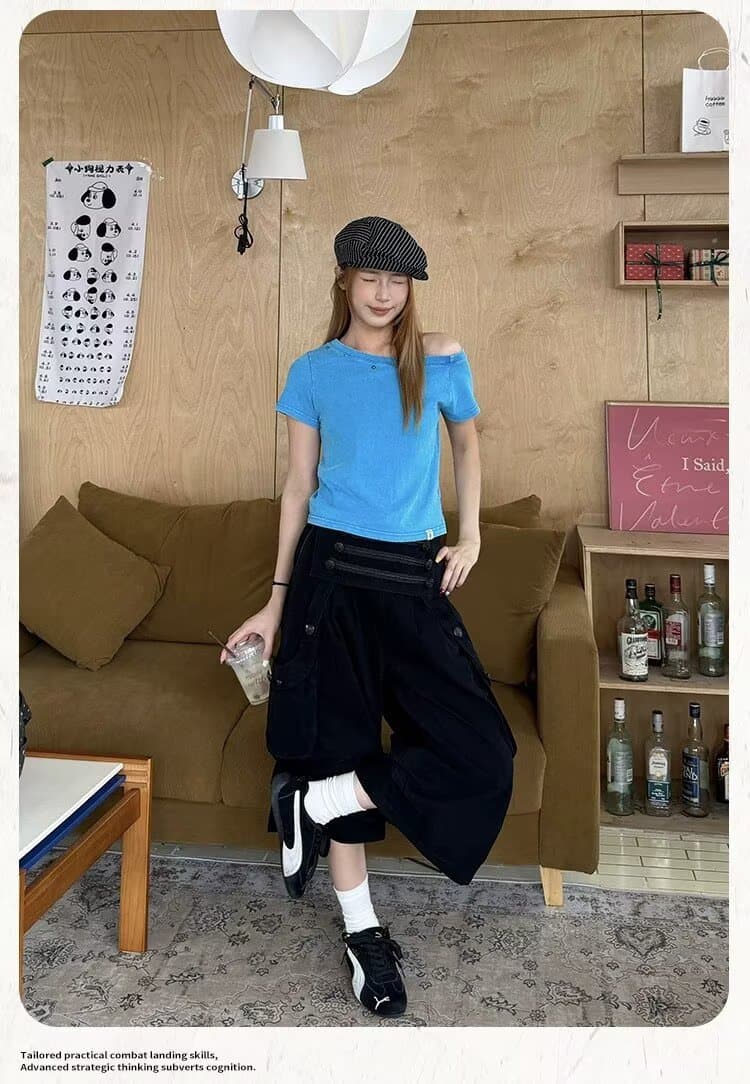 아메리칸 레트로 무거운 작업 기타 주머니 워크웨어 팬츠 여성 루즈핏 넓은 다리 캐주얼 디자인 센스 와이드 튜브 긴 바지 상세 이미지 10