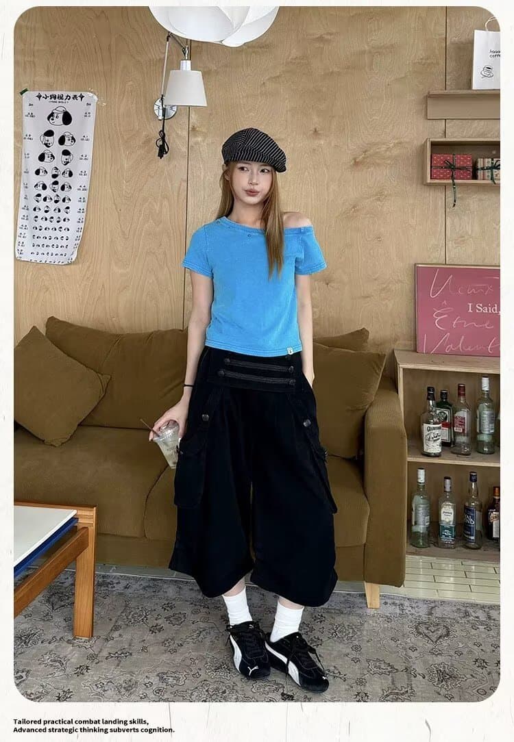 아메리칸 레트로 무거운 작업 기타 주머니 워크웨어 팬츠 여성 루즈핏 넓은 다리 캐주얼 디자인 센스 와이드 튜브 긴 바지 상세 이미지 11