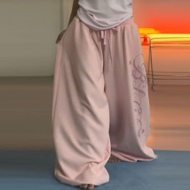 ins 여름 레트로 아메리칸 느긋한 바람 핫픽스 넓은 다리 재즈 춤추기 얇은 스타일 캐주얼 바지 상세 이미지 4
