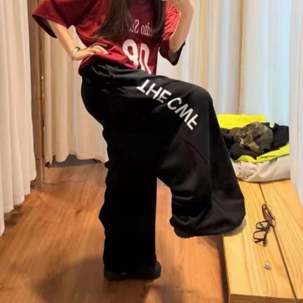 인터넷 유명인 ins 여름 얇은 스타일 느긋한 바람 한 부서 루즈핏 운동 캐주얼 웨이 바지 와이드 레그 팬츠 이미지 2