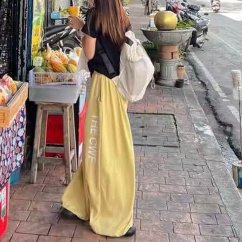 인터넷 유명인 ins 여름 얇은 스타일 느긋한 바람 한 부서 루즈핏 운동 캐주얼 웨이 바지 와이드 레그 팬츠 이미지 3