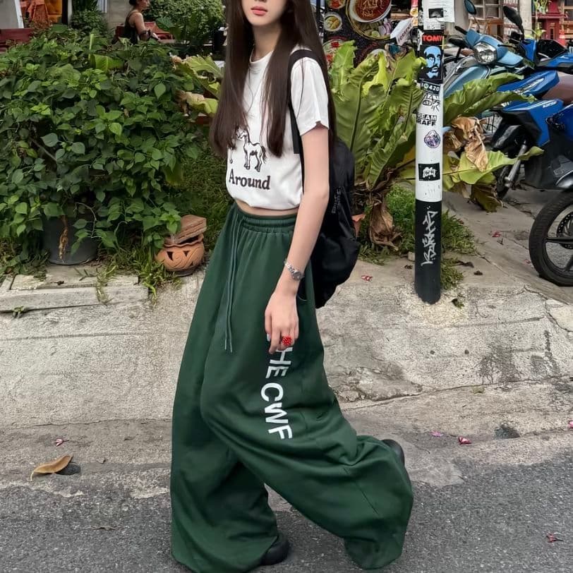 인터넷 유명인 ins 여름 얇은 스타일 느긋한 바람 한 부서 루즈핏 운동 캐주얼 웨이 바지 와이드 레그 팬츠 상세 이미지 6