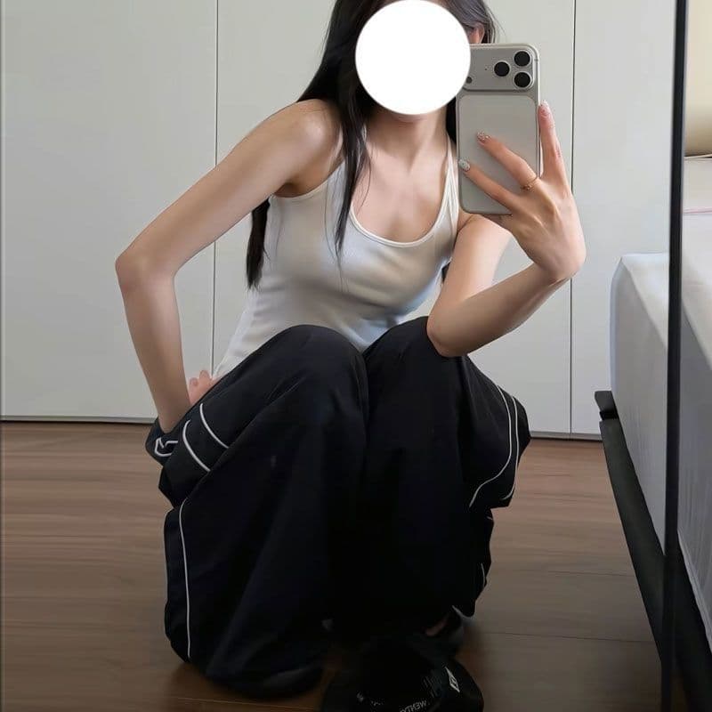 차가운 센스 속도 건조한 ins 아메리칸 레트로 바 기사 캐주얼 바지 여성 여름 루즈핏 도루 센스 향기로운 芋 보라색 넓은 다리 운동 바지 이미지 4