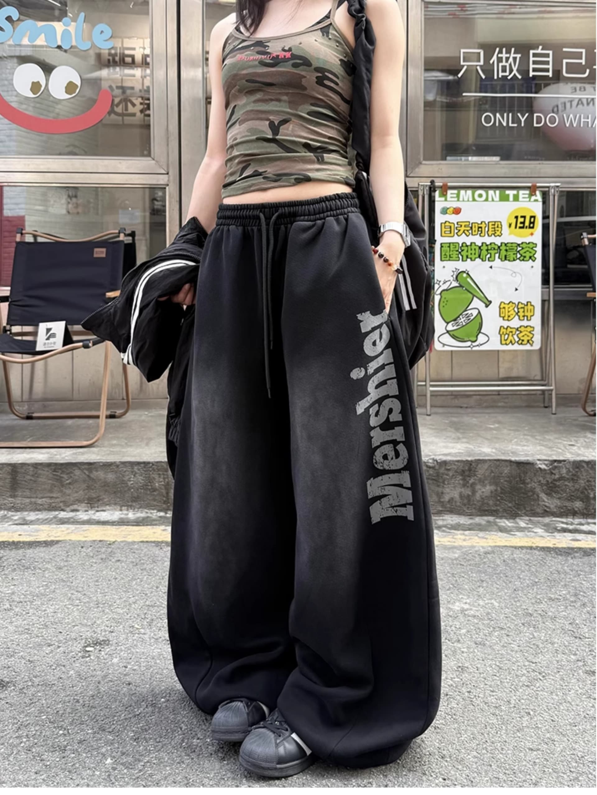 아메리칸 레트로 거리 바람 스프레이 페인트 루즈핏 스트레이트 넓은 다리 웨이 바지 남녀 다용도 무용 바지 트렌디 상세 이미지 3