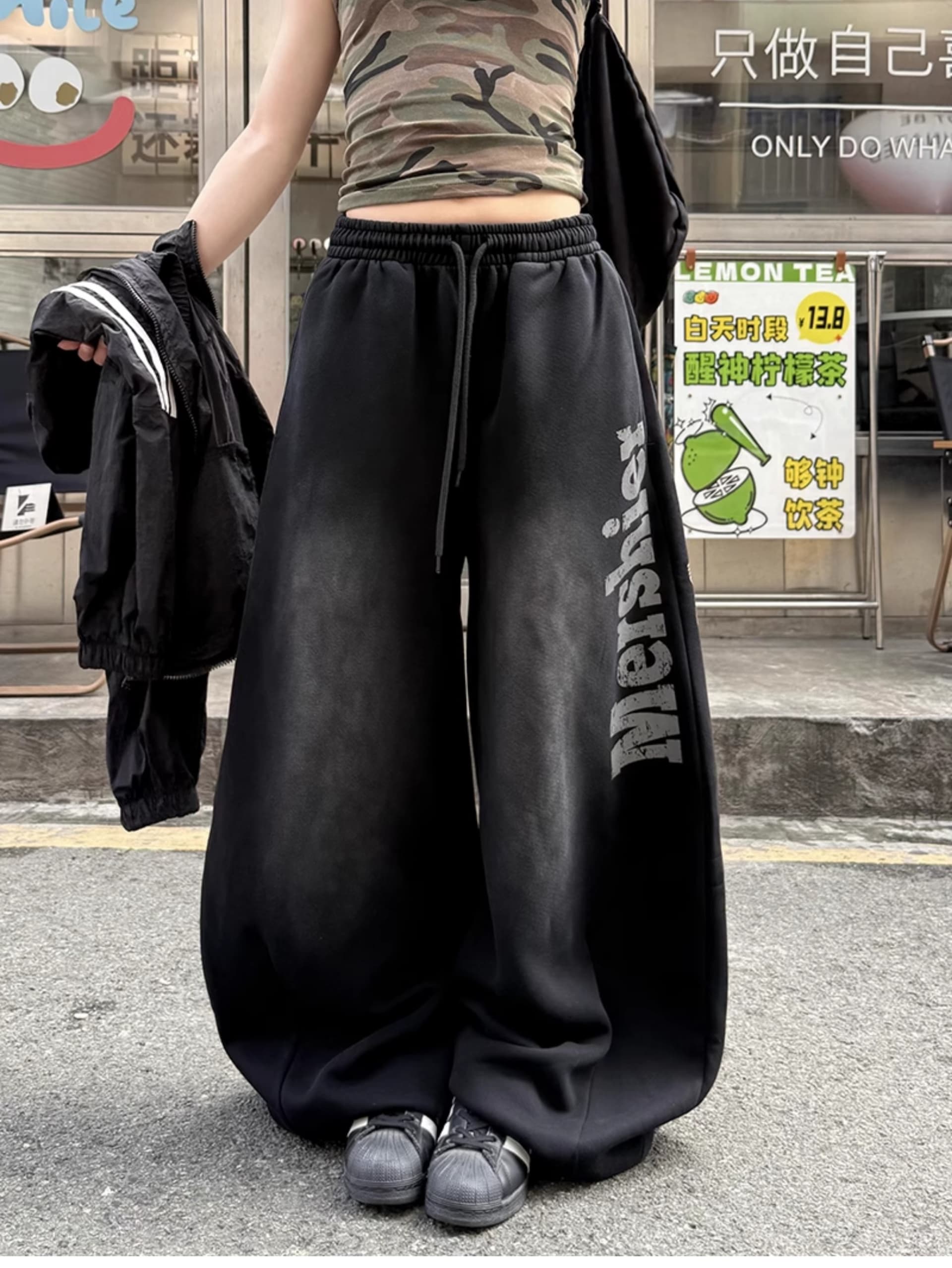 아메리칸 레트로 거리 바람 스프레이 페인트 루즈핏 스트레이트 넓은 다리 웨이 바지 남녀 다용도 무용 바지 트렌디 상세 이미지 4