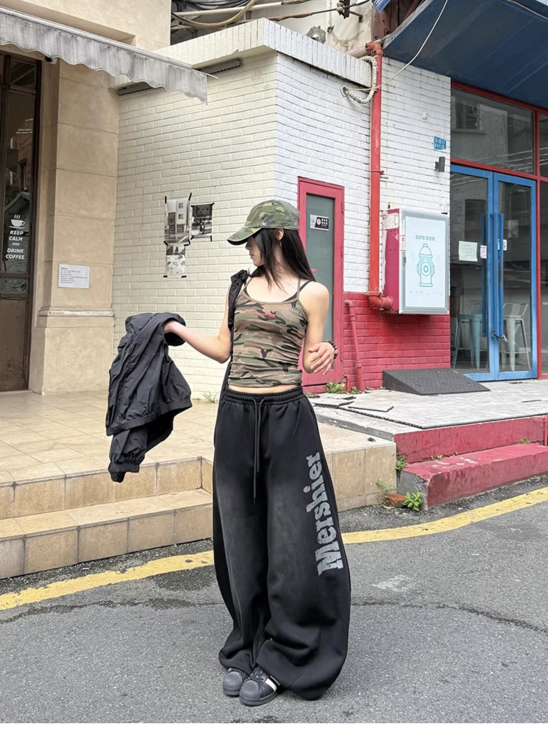 아메리칸 레트로 거리 바람 스프레이 페인트 루즈핏 스트레이트 넓은 다리 웨이 바지 남녀 다용도 무용 바지 트렌디 상세 이미지 10