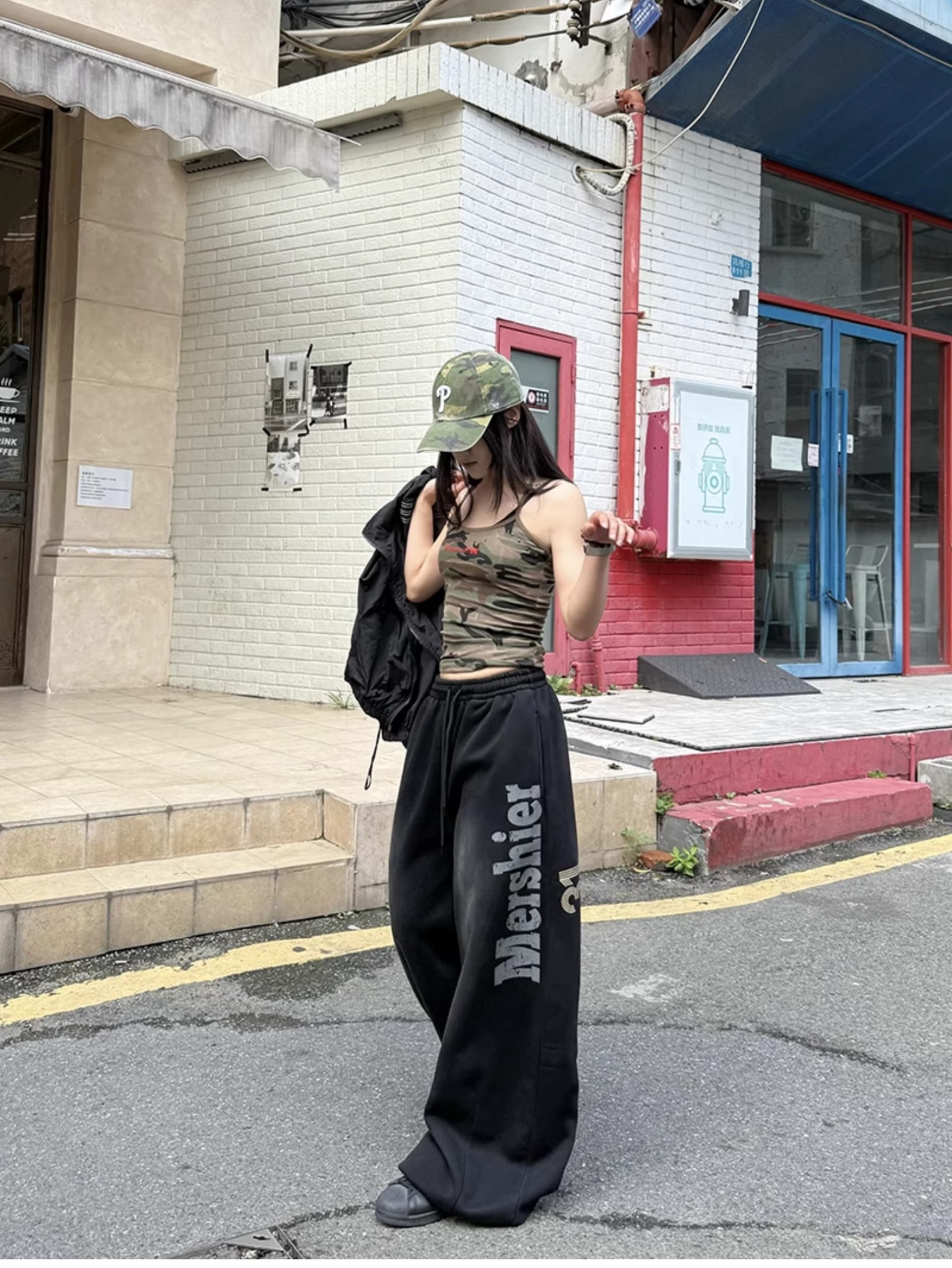 아메리칸 레트로 거리 바람 스프레이 페인트 루즈핏 스트레이트 넓은 다리 웨이 바지 남녀 다용도 무용 바지 트렌디 상세 이미지 11