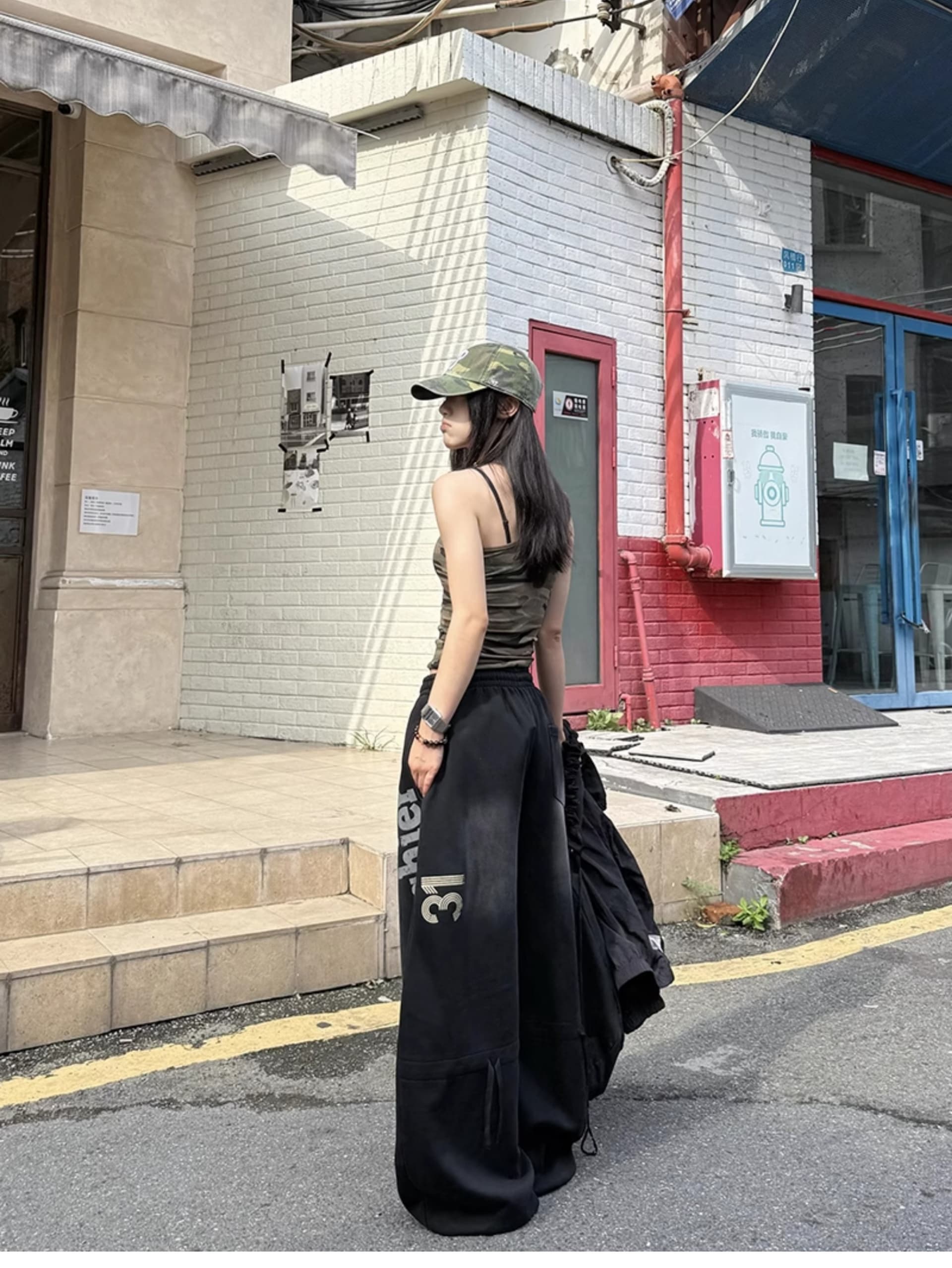 아메리칸 레트로 거리 바람 스프레이 페인트 루즈핏 스트레이트 넓은 다리 웨이 바지 남녀 다용도 무용 바지 트렌디 상세 이미지 12