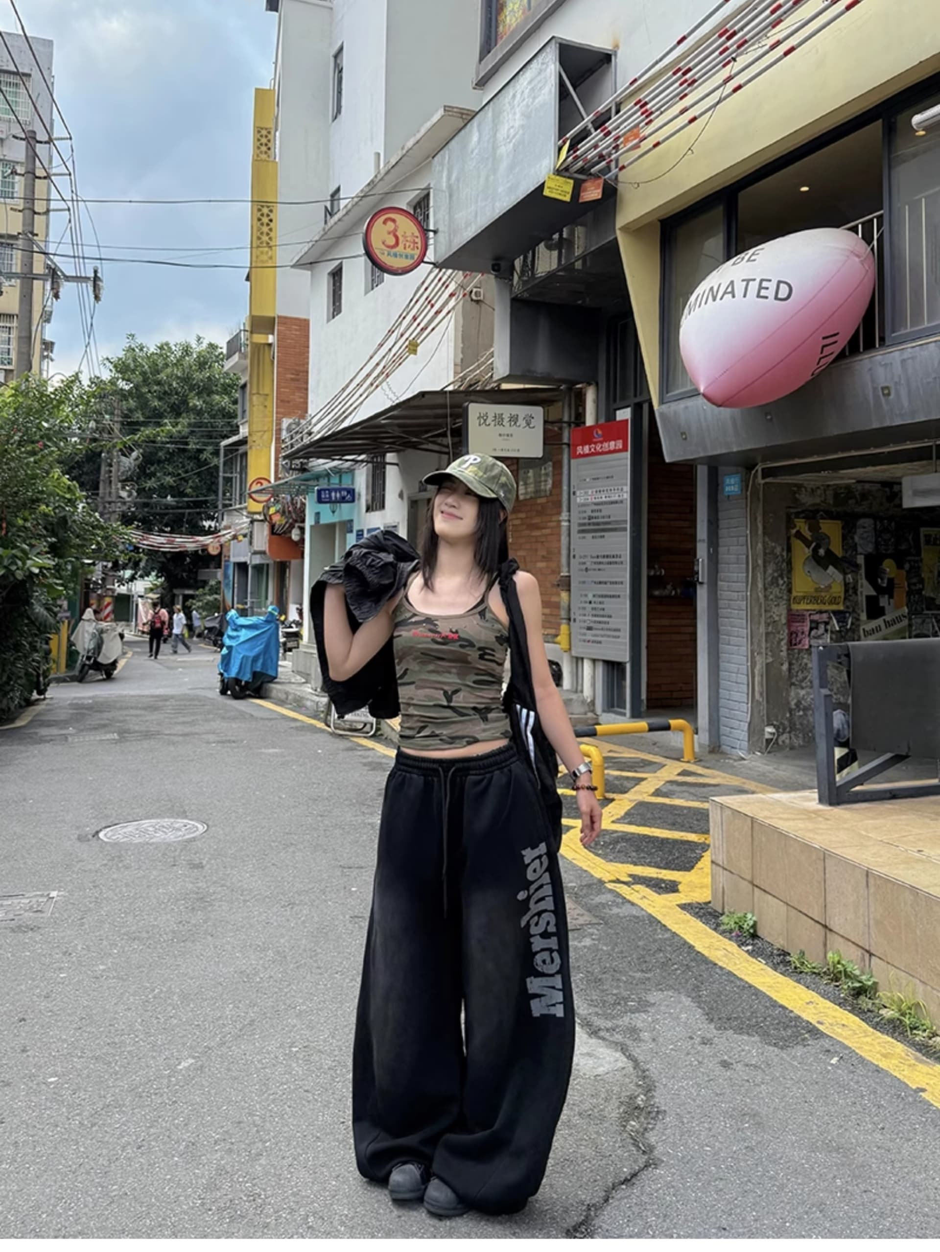 아메리칸 레트로 거리 바람 스프레이 페인트 루즈핏 스트레이트 넓은 다리 웨이 바지 남녀 다용도 무용 바지 트렌디 상세 이미지 13