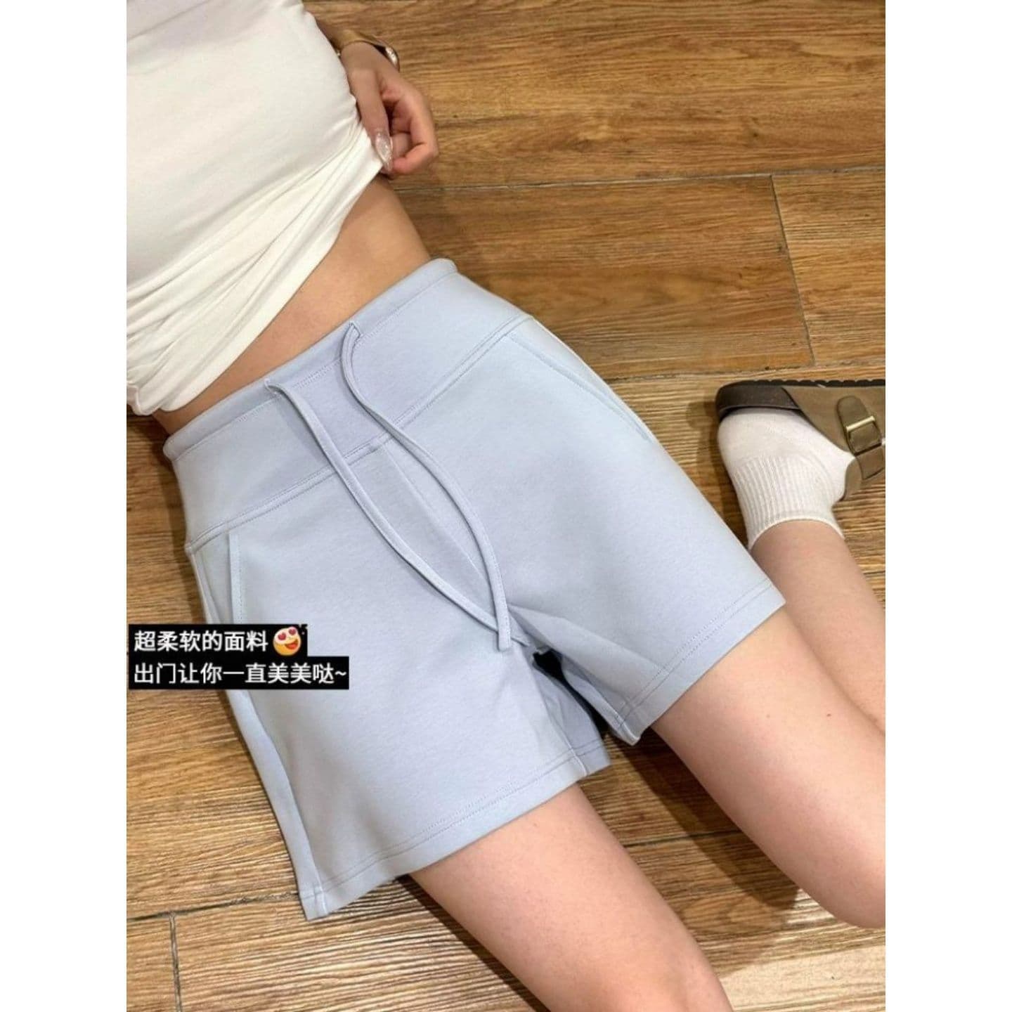 광저우 단단한 경기 사람들 면 빈 가스 층 280 그램 여름 얇은 스타일 파란색 펌프 로프 운동 반바지 여성 상세 이미지 4
