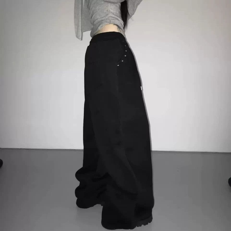유럽과 미국 v 요소 거리 레이스업 캐주얼 바지 y2k 레트로 하라주쿠 핫픽스 스트레이트 팬츠 하이웨이스트 웃음 하 운동 바지 여성 이미지 3