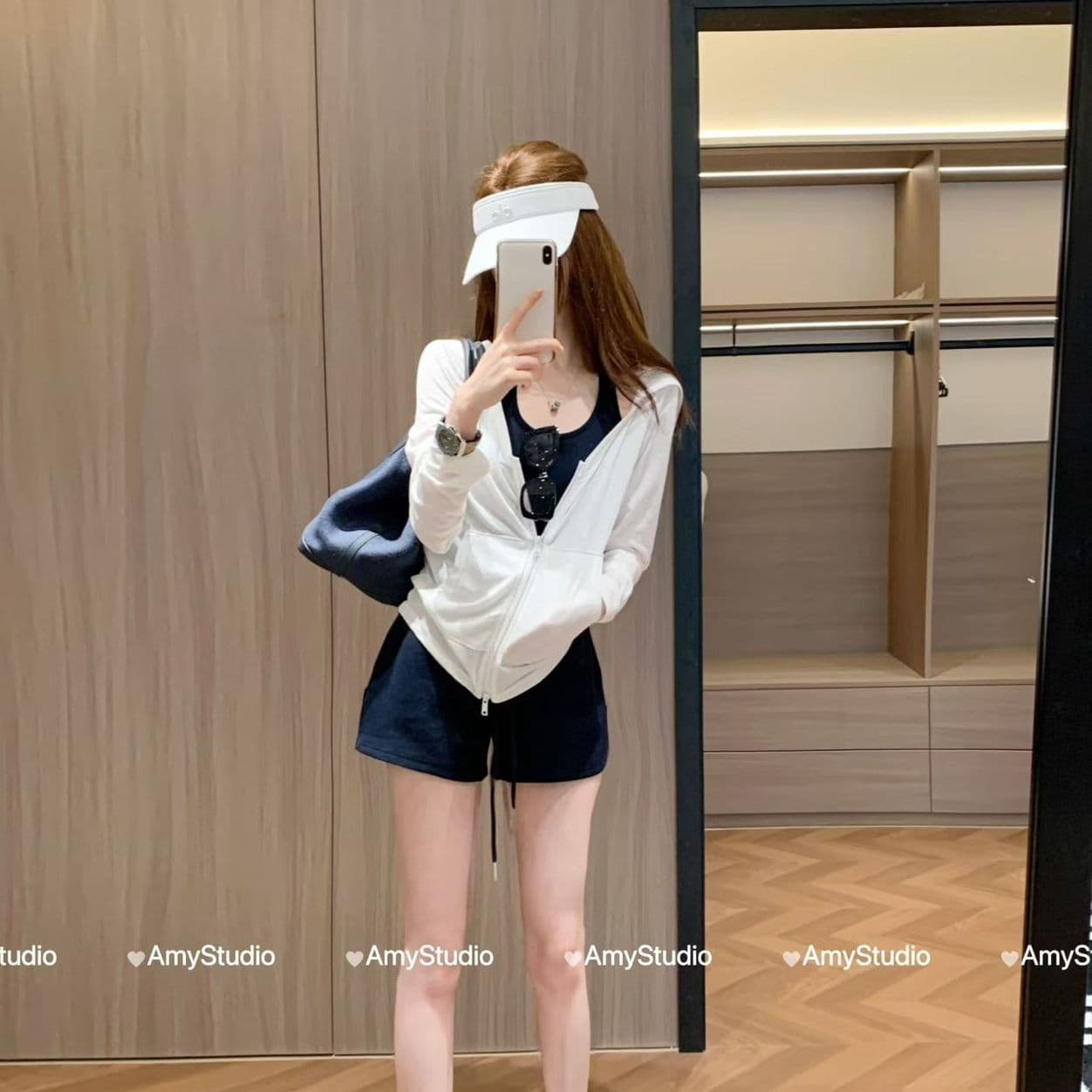 작은 대중 디자인 센스 여름 새로운 캐미솔 자외선 차단 긴팔 후드 오픈 가디건 하이웨이스트 반바지 다용도 전체 집합 이미지 2