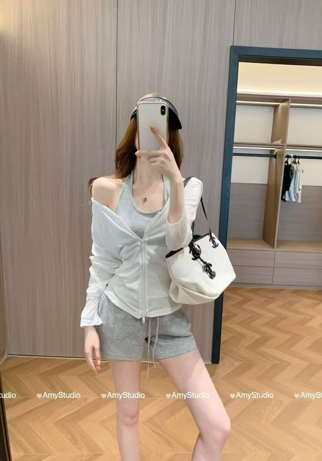작은 대중 디자인 센스 여름 새로운 캐미솔 자외선 차단 긴팔 후드 오픈 가디건 하이웨이스트 반바지 다용도 전체 집합 상세 이미지 9