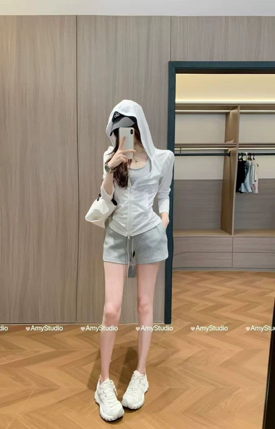 작은 대중 디자인 센스 여름 새로운 캐미솔 자외선 차단 긴팔 후드 오픈 가디건 하이웨이스트 반바지 다용도 전체 집합 상세 이미지 13