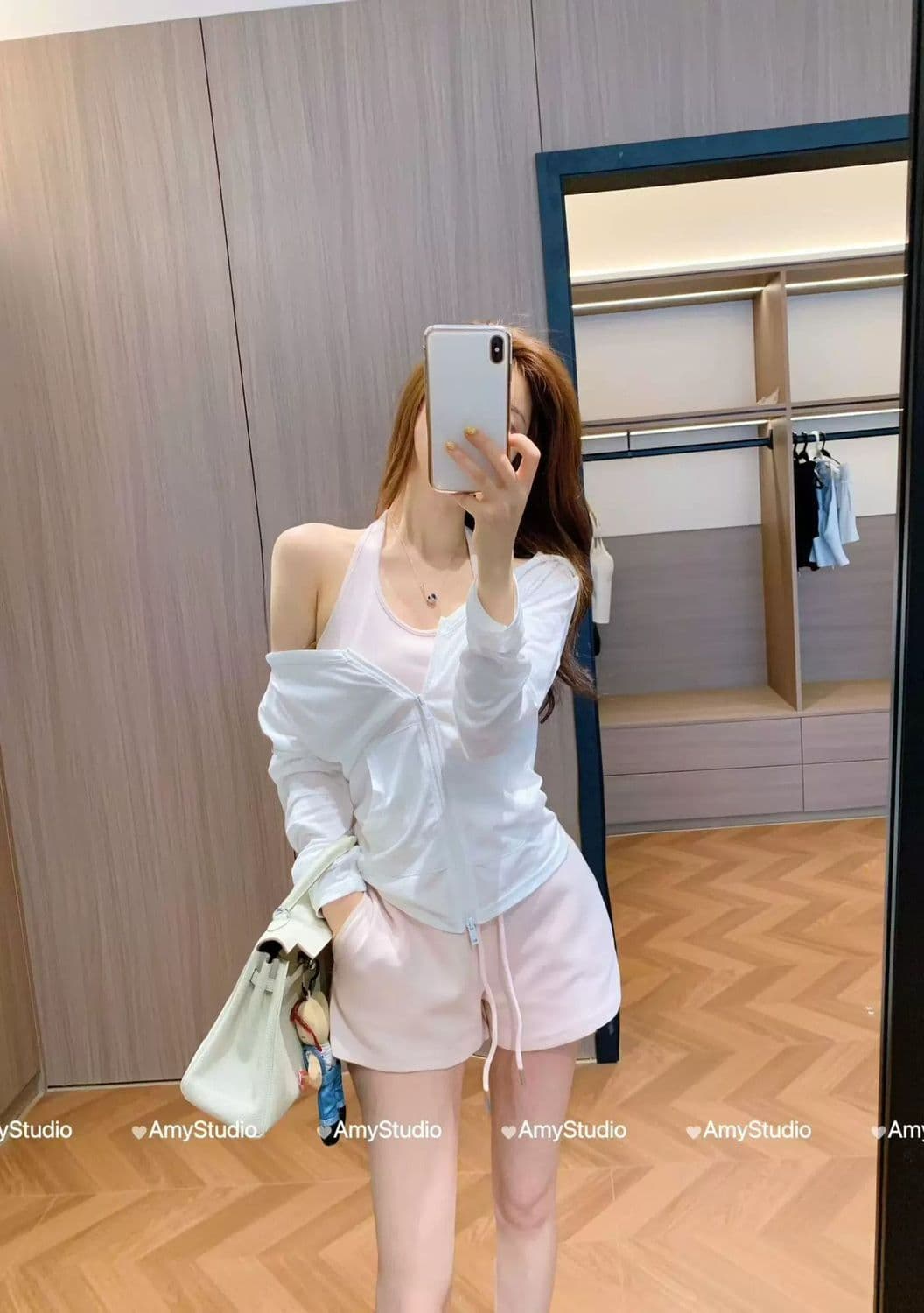 작은 대중 디자인 센스 여름 새로운 캐미솔 자외선 차단 긴팔 후드 오픈 가디건 하이웨이스트 반바지 다용도 전체 집합 상세 이미지 16