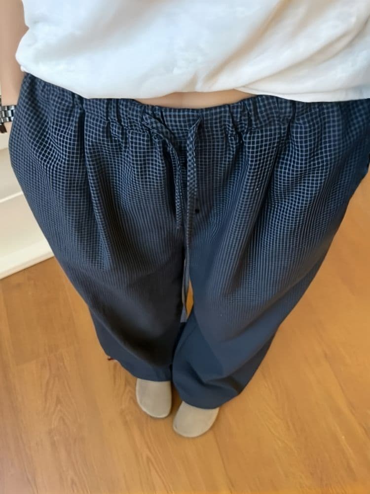 한 부서 느긋한 바람 느슨함 센스 체크무늬 와이드 레깅스 바지 여름 얇은 스타일 하이웨이스트 루즈핏 슬림해 보이는 스트레이트 캐주얼 바지 상세 이미지 3