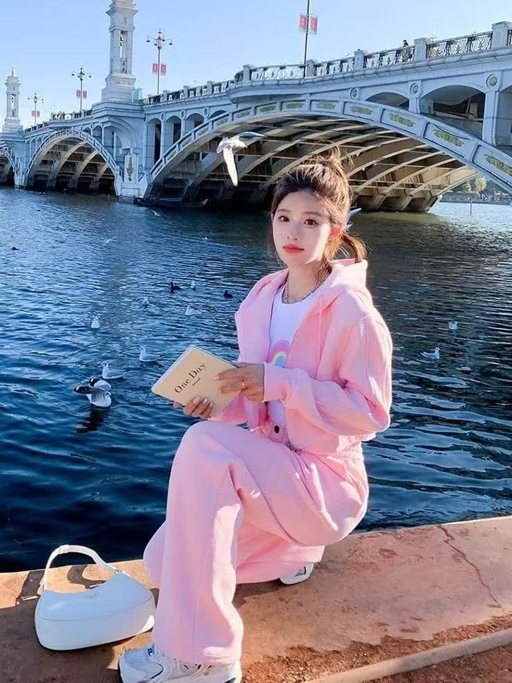 캐주얼 외국 가스 세트 여성 봄 가을 새로운 한국 스타일 긴팔 핑크색 연령 감소 패션 후드티 재킷 다용도 투피스 세트 상세 이미지 9