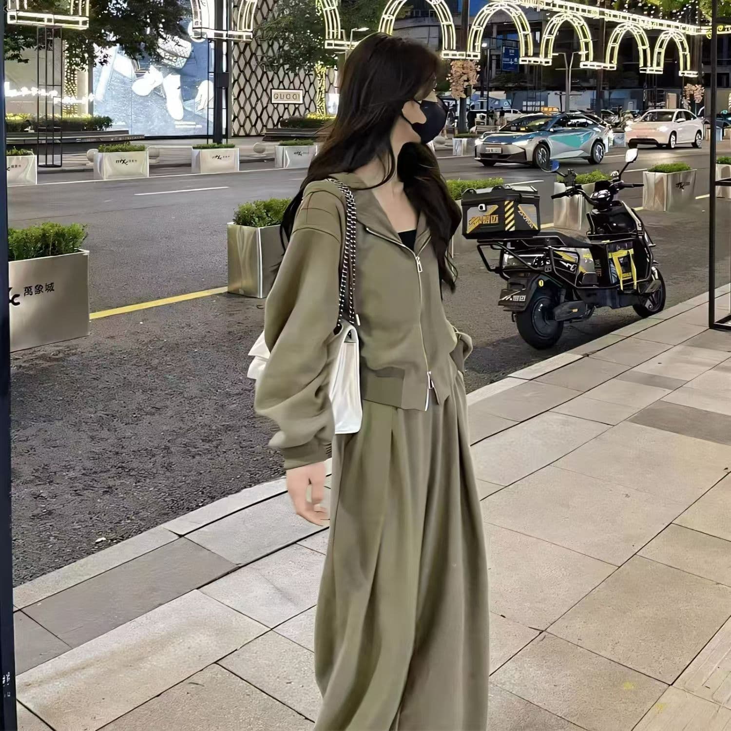 패션 운동복 세트 여성 2026 년 봄 가을 새로운 품격 다용도 후드 티 스웨터 와이드 레그 팬츠 투피스 세트 상세 이미지 8