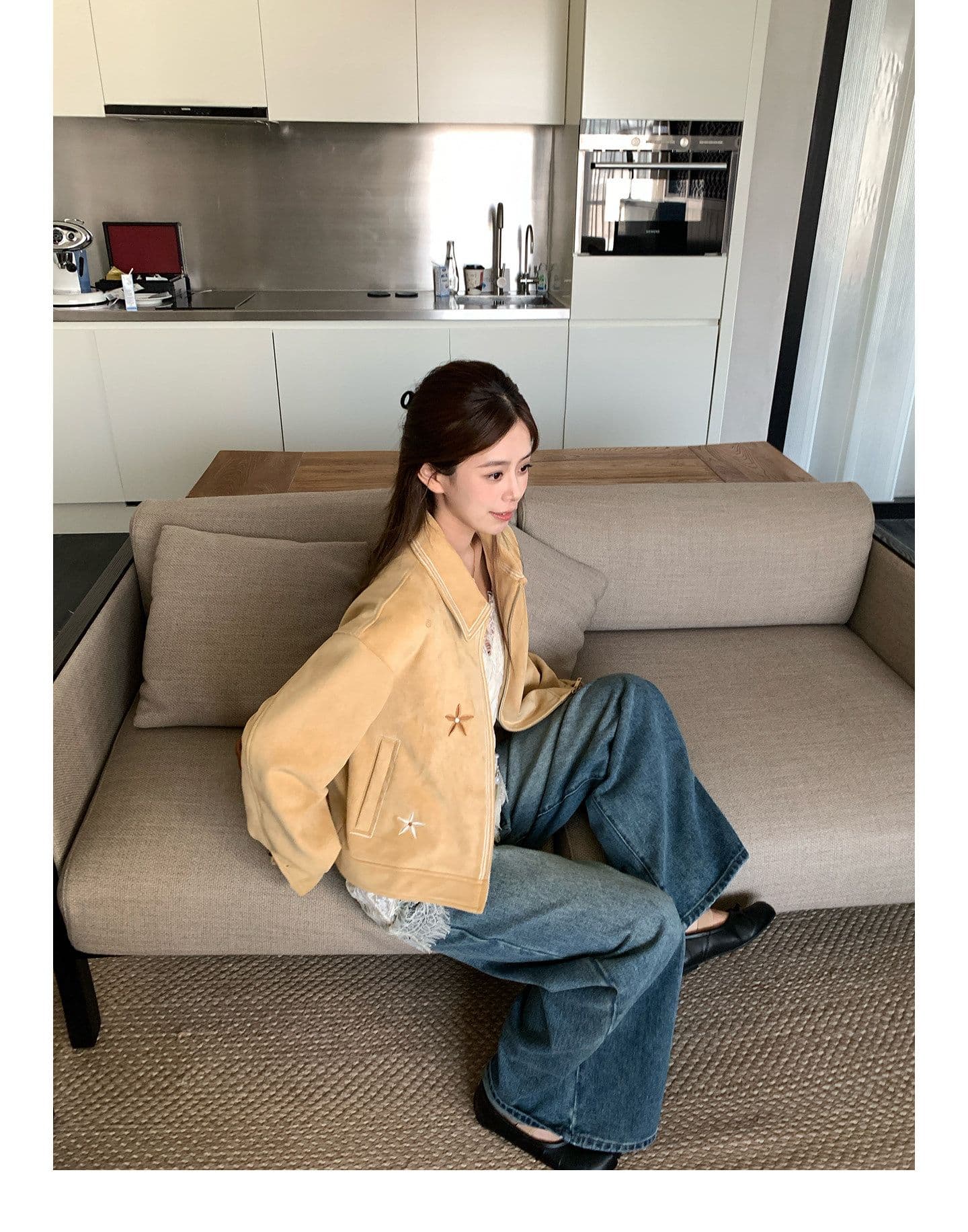 threeh 다우 시시 치즈 레트로 자수 재킷 여성 코트 이른 가을 디자인 센스 작은 대중 고급 쇼트 스타일 맨위 상세 이미지 3